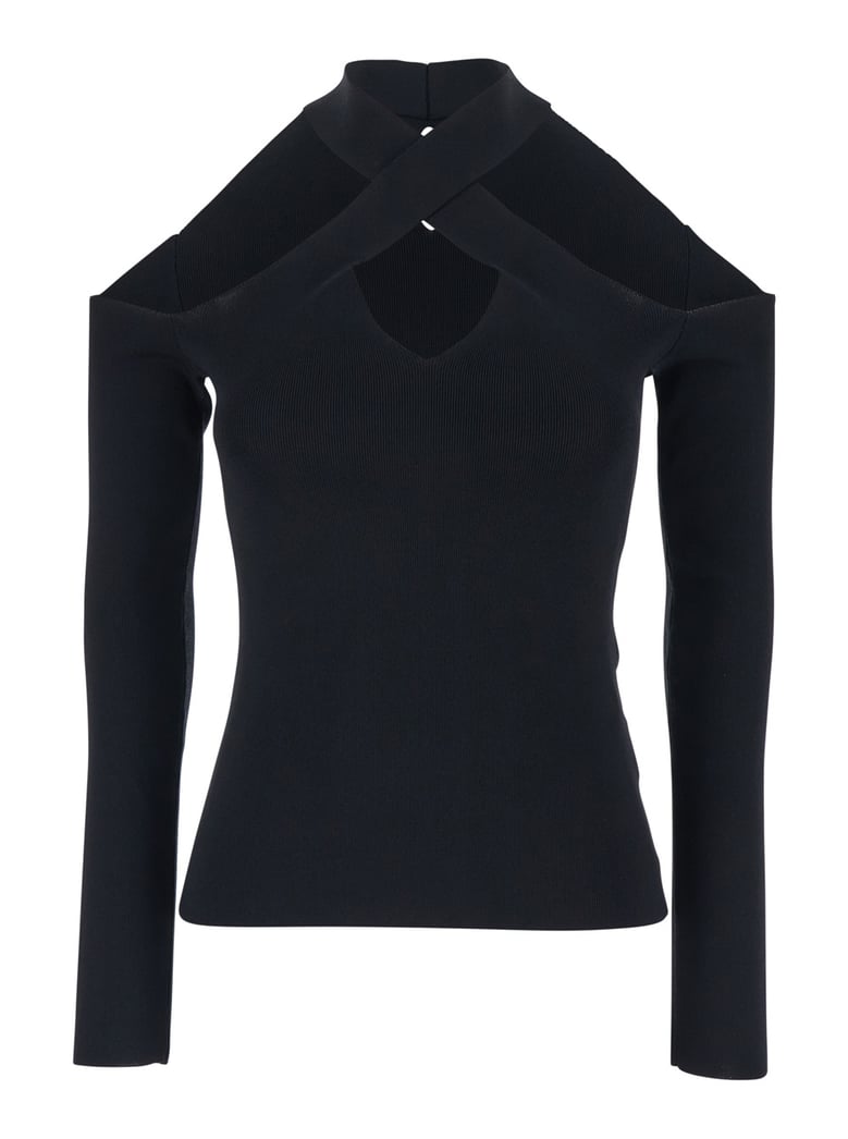 top ribbed knit crossed neckline black by Selfnex