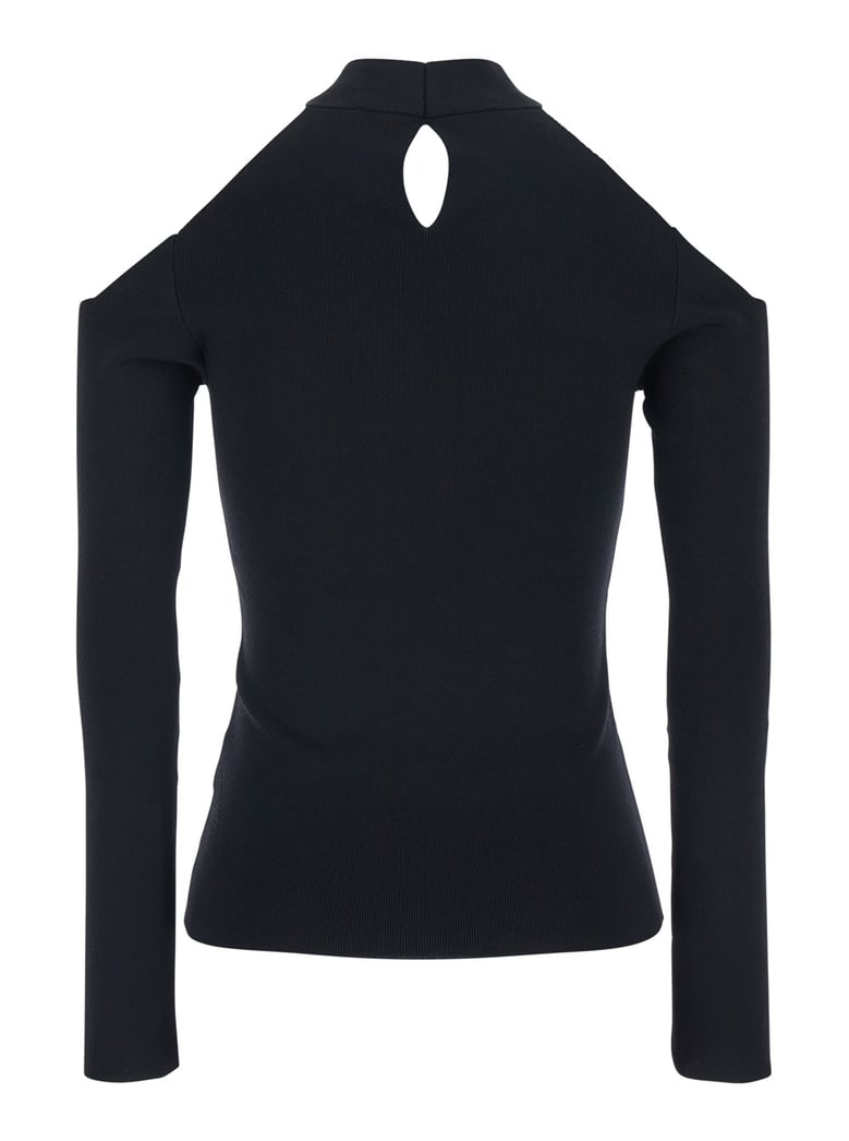 top ribbed knit crossed neckline black by Selfnex