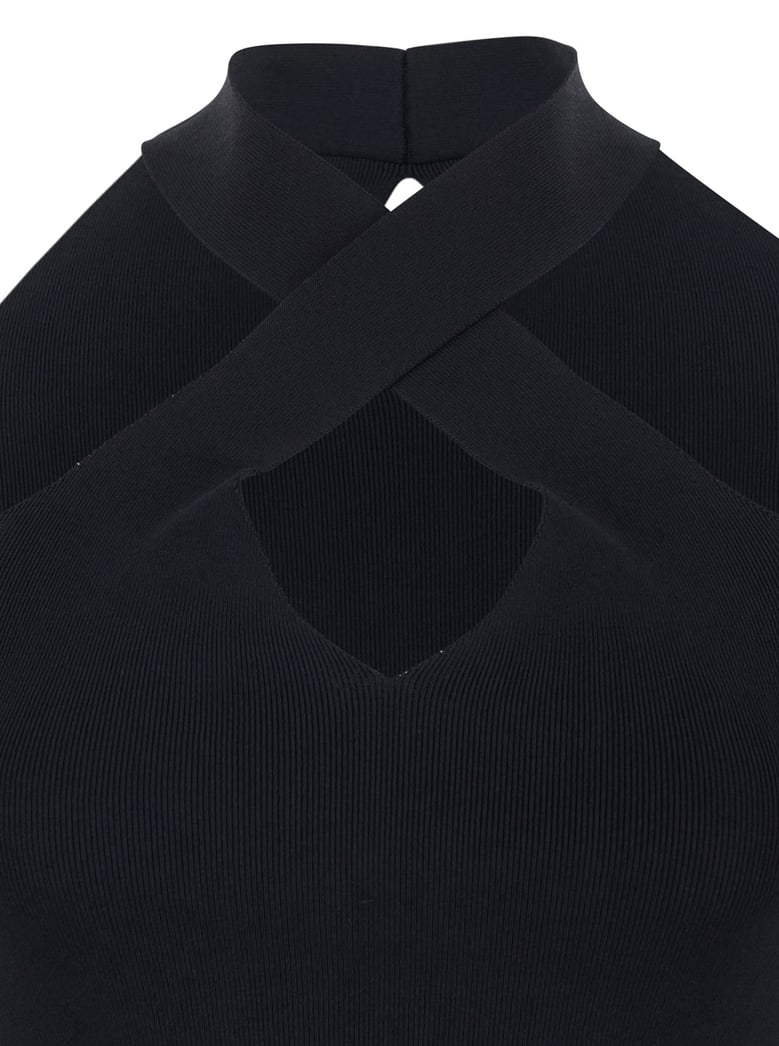 top ribbed knit crossed neckline black by Selfnex