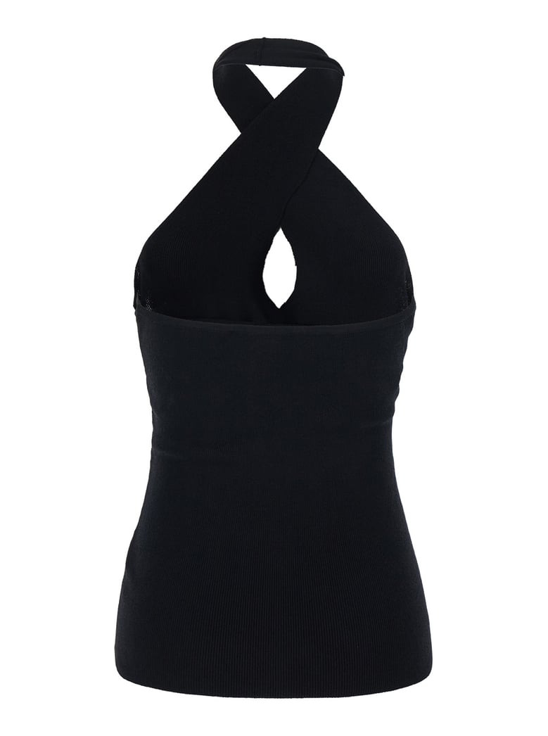 top with crossover neckline black by Selfnex