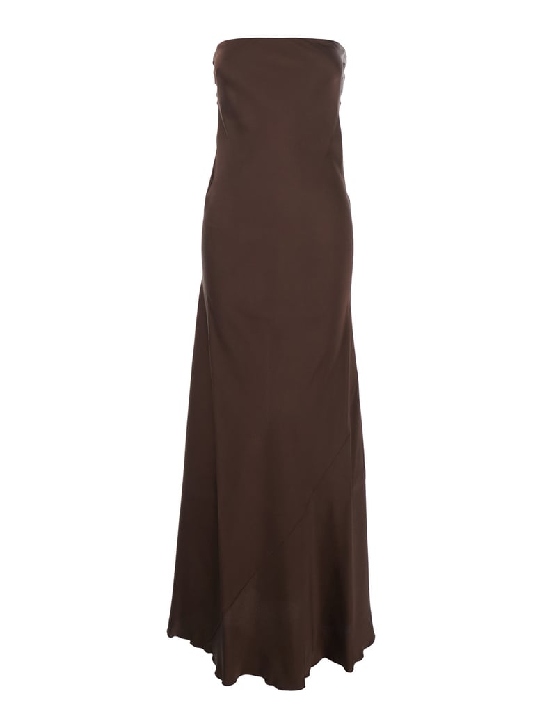 sleeveless off-shoulder dress brown by Selfnex