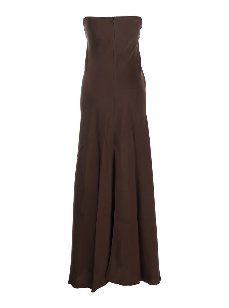 sleeveless off-shoulder dress brown by Selfnex