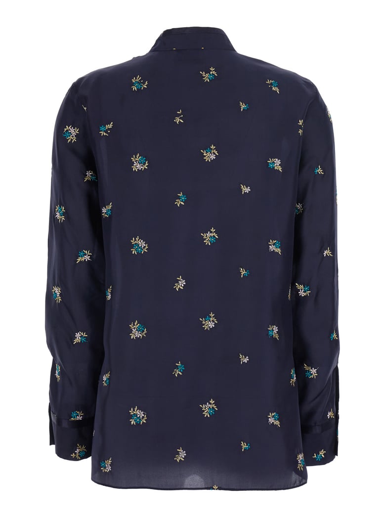 shirt with mandarin collar, silk blue by Selfnex