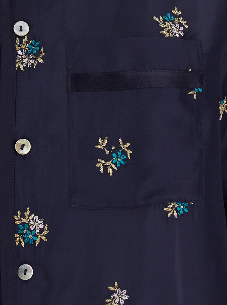 shirt with mandarin collar, silk blue by Selfnex