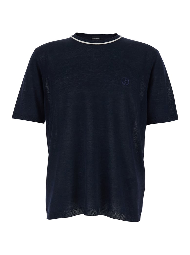 t-shirt crew neck blue linen-silk by Selfnex