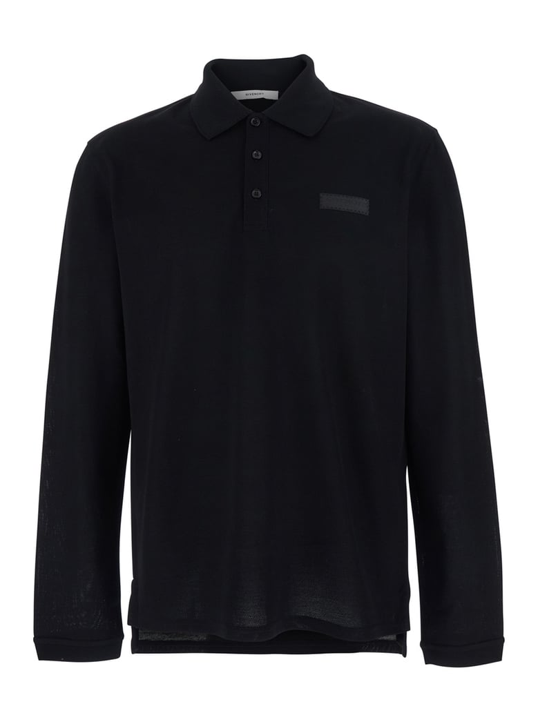 long-sleeve polo shirt black cotton by Selfnex