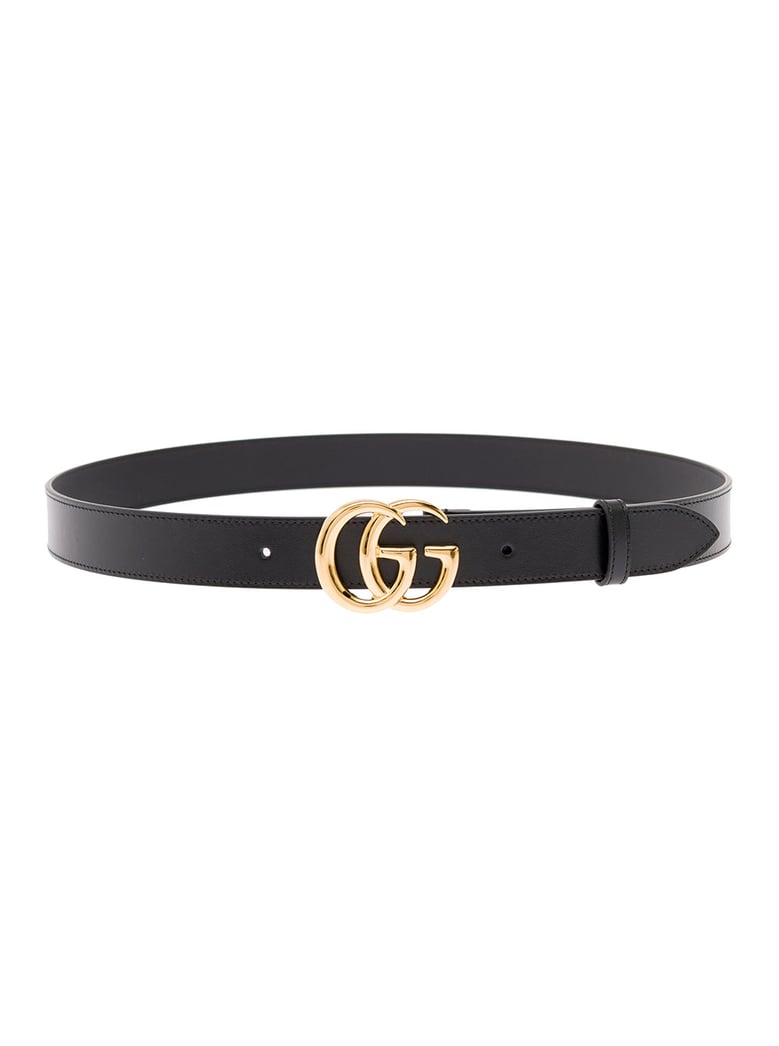 belt with gg metal buckle, black leather by Selfnex