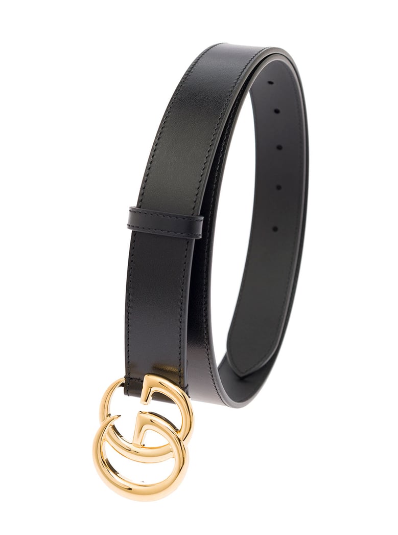 belt with gg metal buckle, black leather by Selfnex