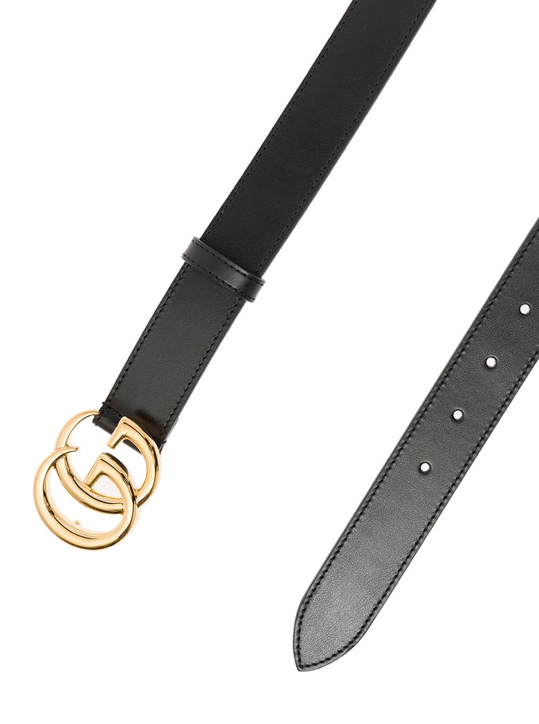 belt with gg metal buckle, black leather by Selfnex
