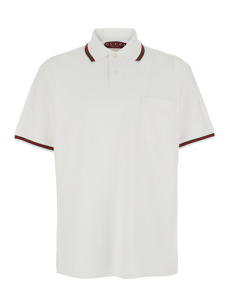 polo shirt white cotton with web detail by Selfnex
