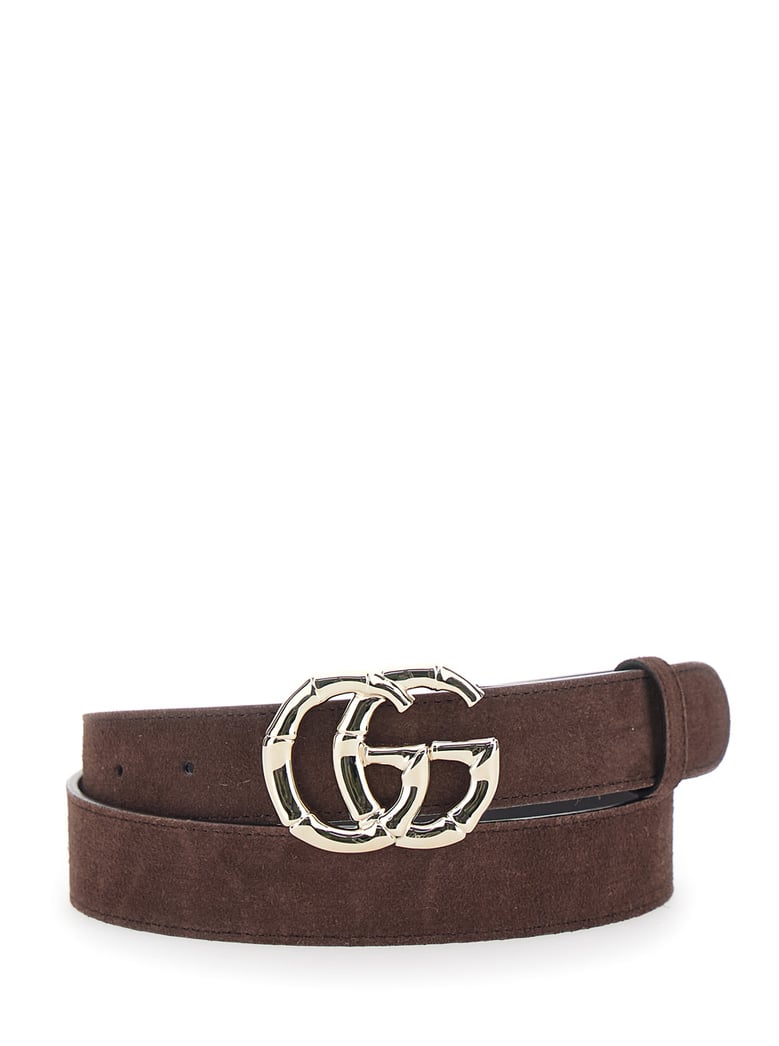 belt with gg buckle, brown suede by Selfnex
