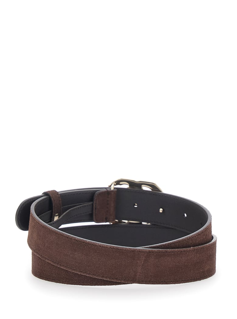belt with gg buckle, brown suede by Selfnex
