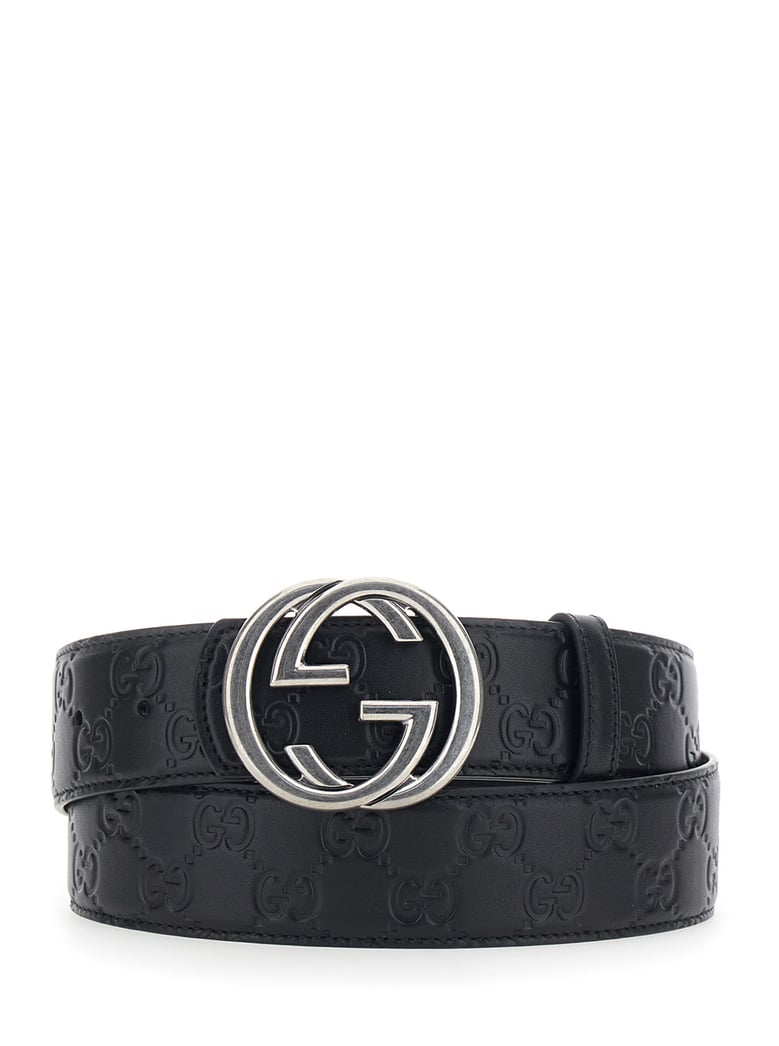 belt with gg buckle — black leather by Selfnex