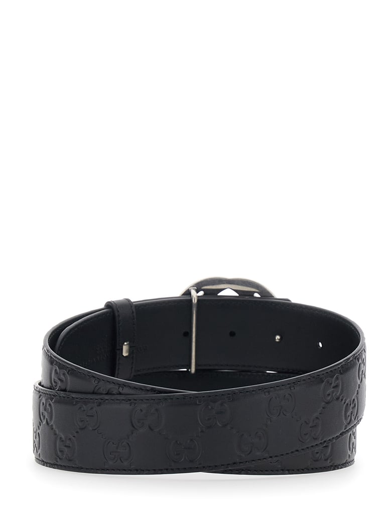 belt with gg buckle — black leather by Selfnex