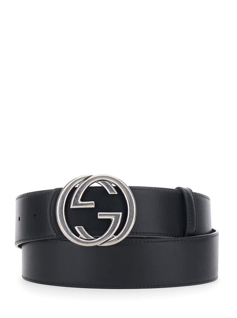 belt with gg buckle — black leather by Selfnex