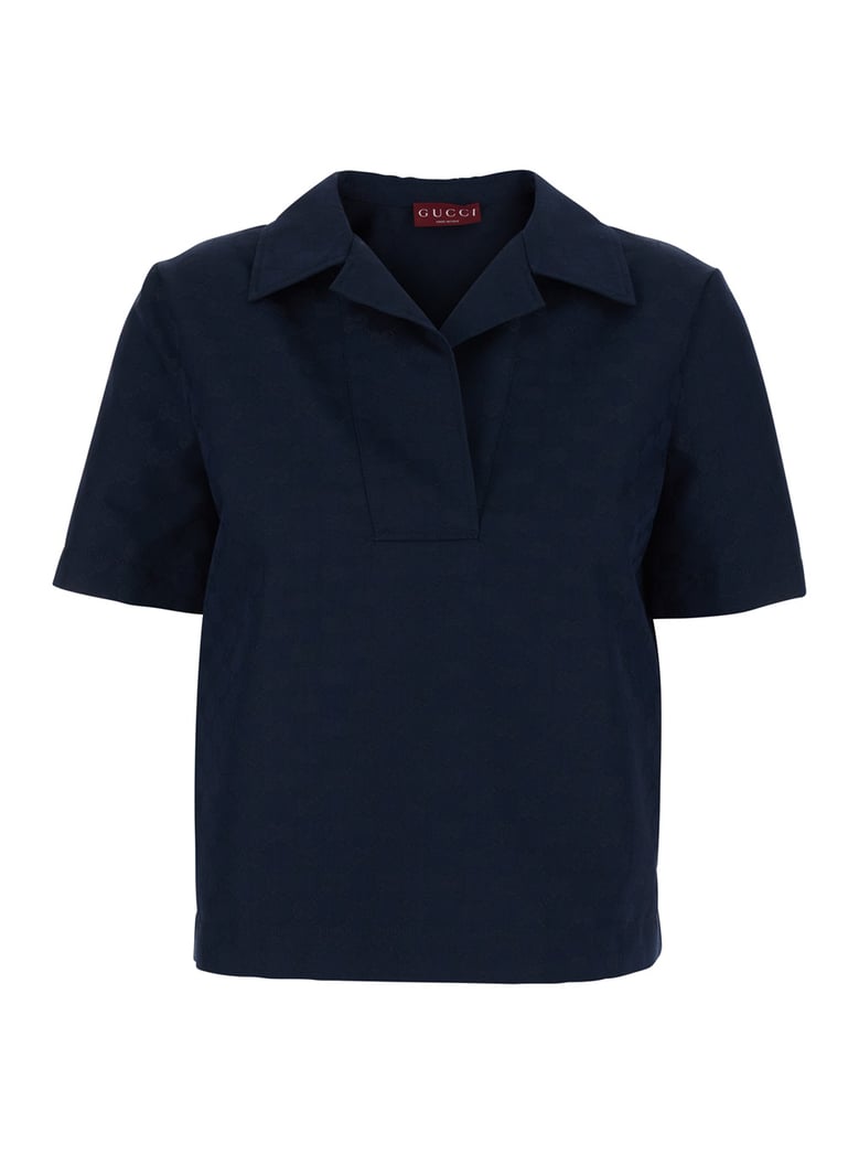 blouse with wide collar, blue cotton-blend by Selfnex
