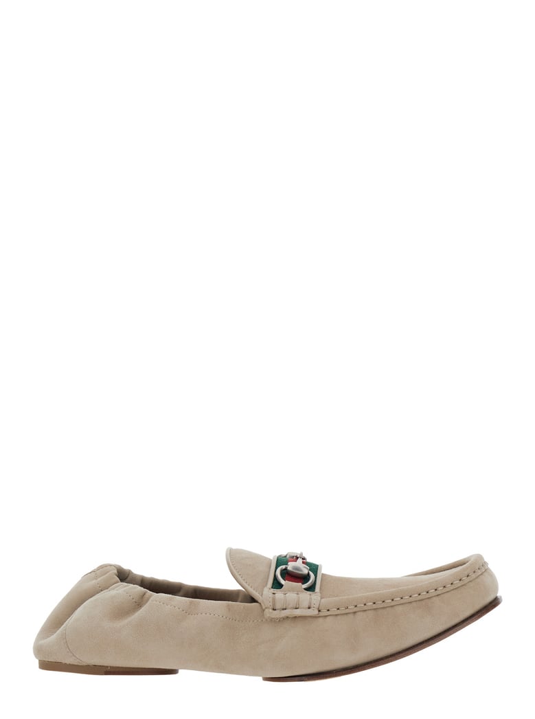 loafers with horsebit plate beige suede by Selfnex