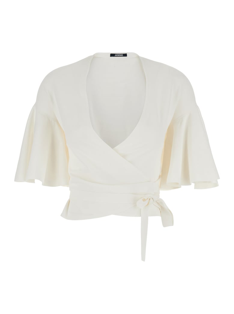 top with crossed neckline white by Selfnex