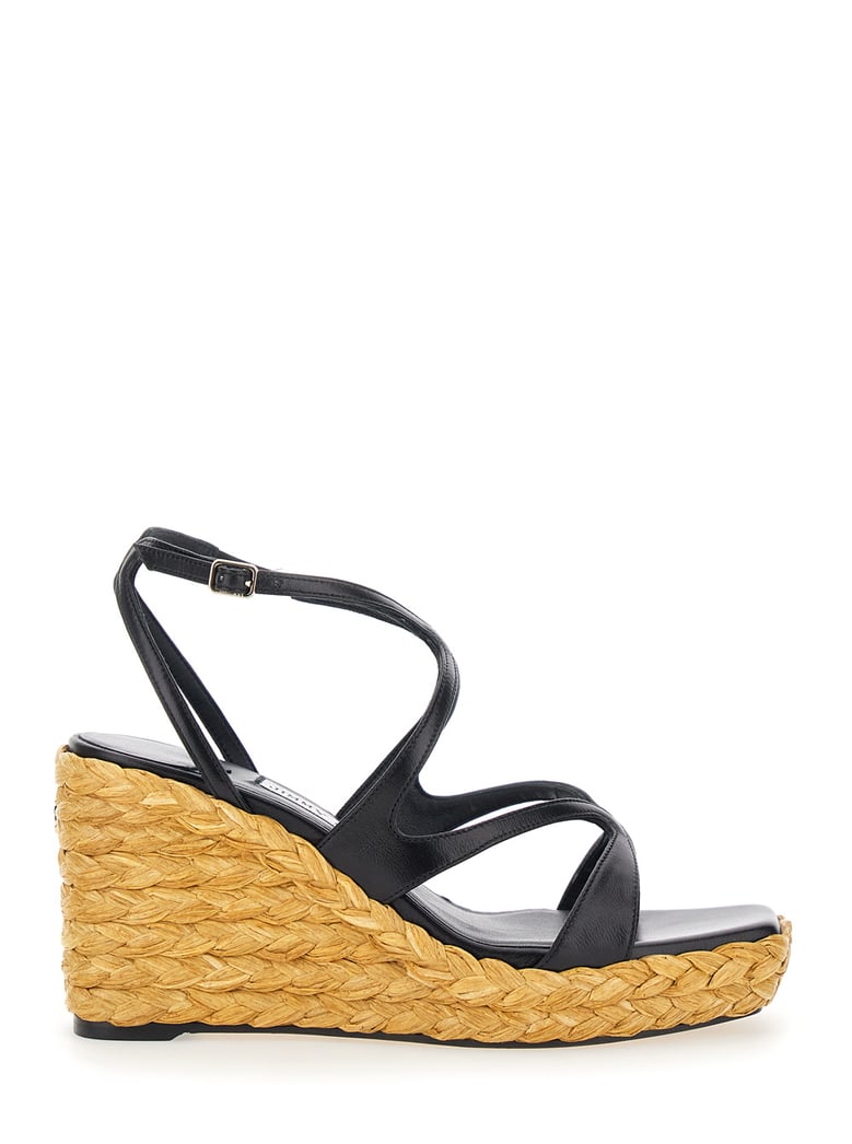 wedges ayla black leather ankle strap by Selfnex