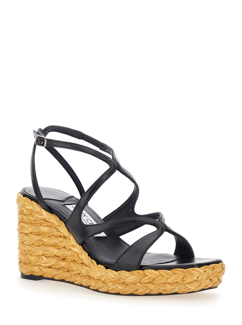 wedges ayla black leather ankle strap by Selfnex
