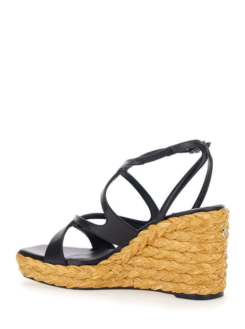wedges ayla black leather ankle strap by Selfnex