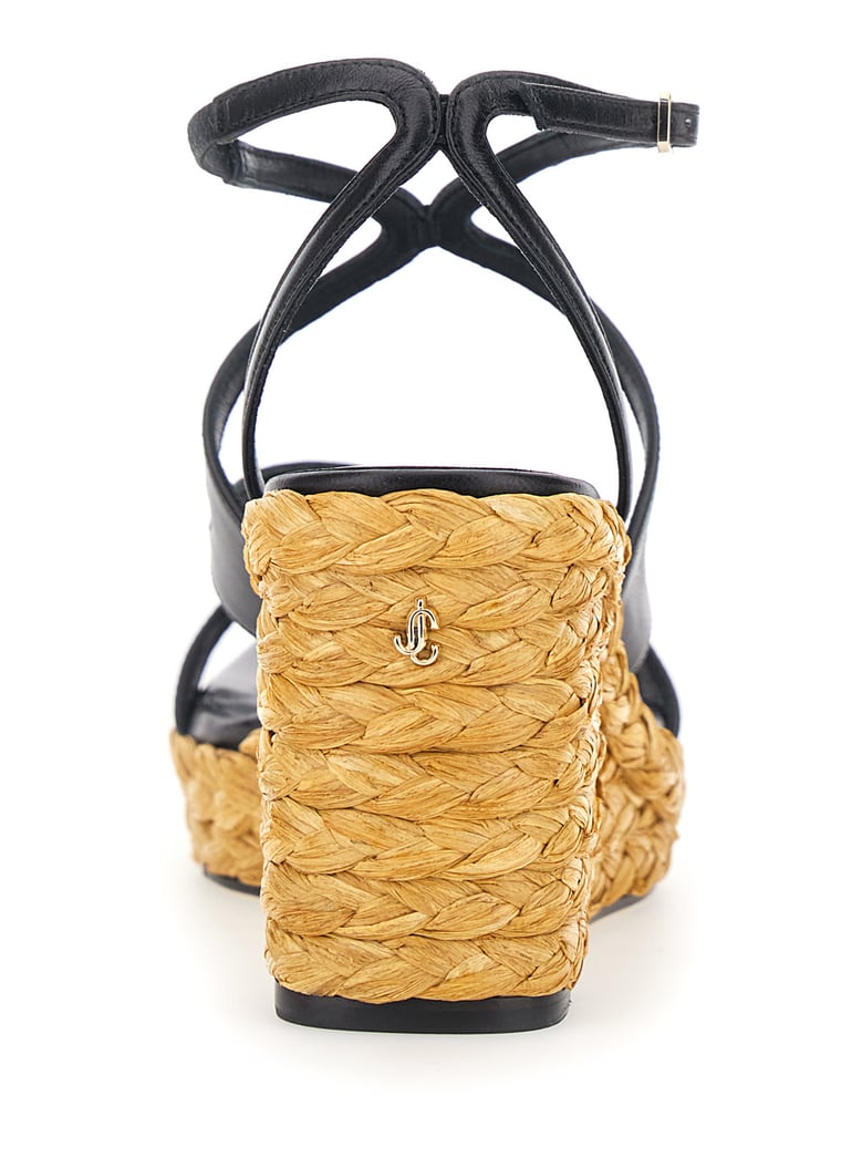 wedges ayla black leather ankle strap by Selfnex