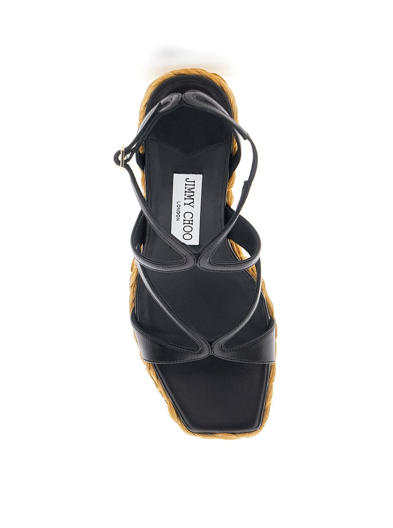 wedges ayla black leather ankle strap by Selfnex