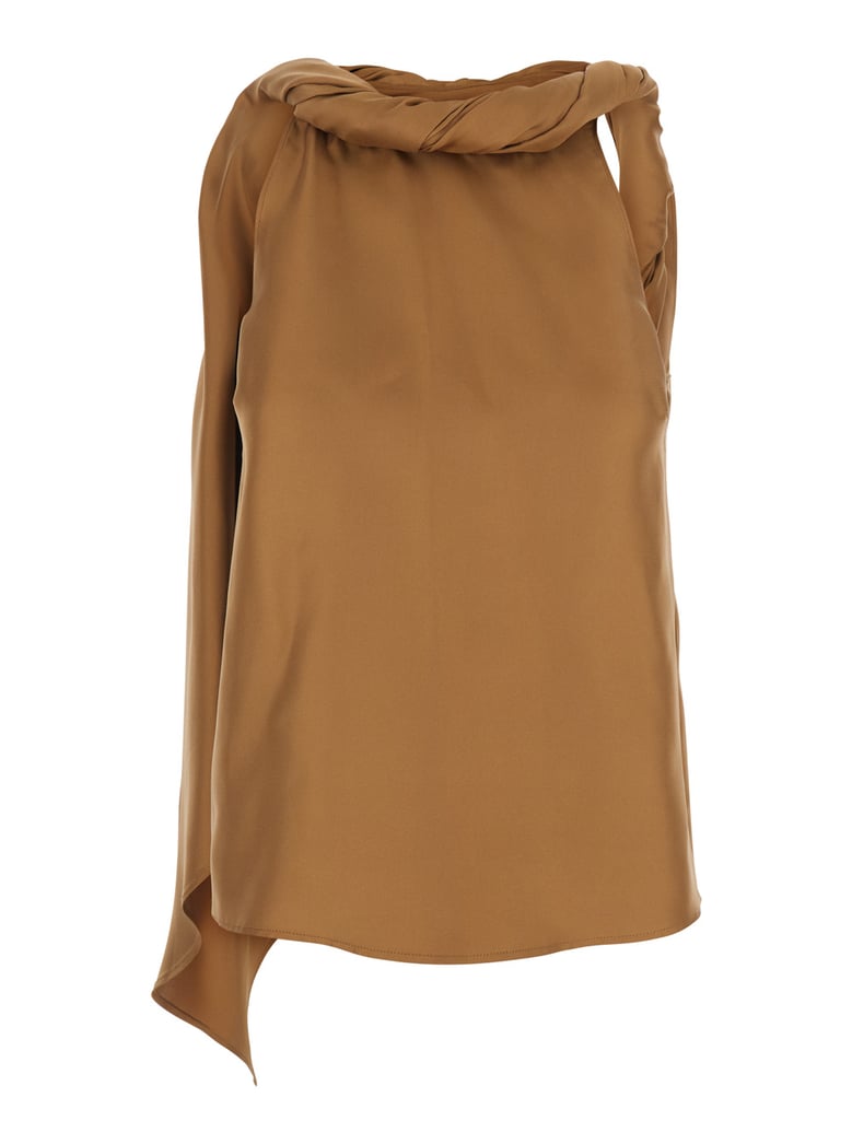 top twisted collar brown silk by Selfnex
