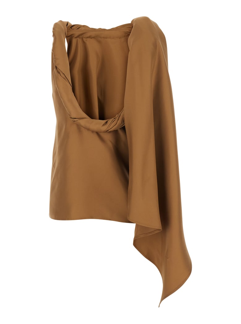top twisted collar brown silk by Selfnex