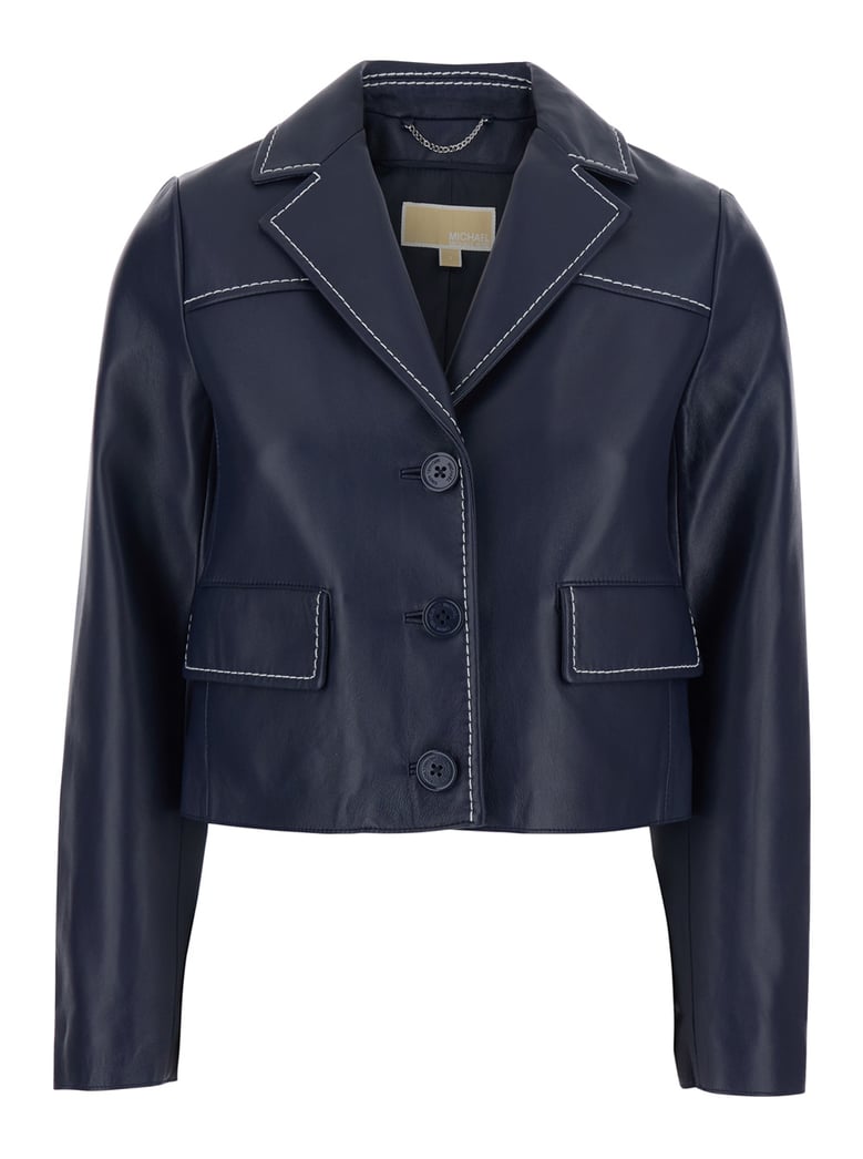jacket with notched lapel — blue lamb leather by Selfnex