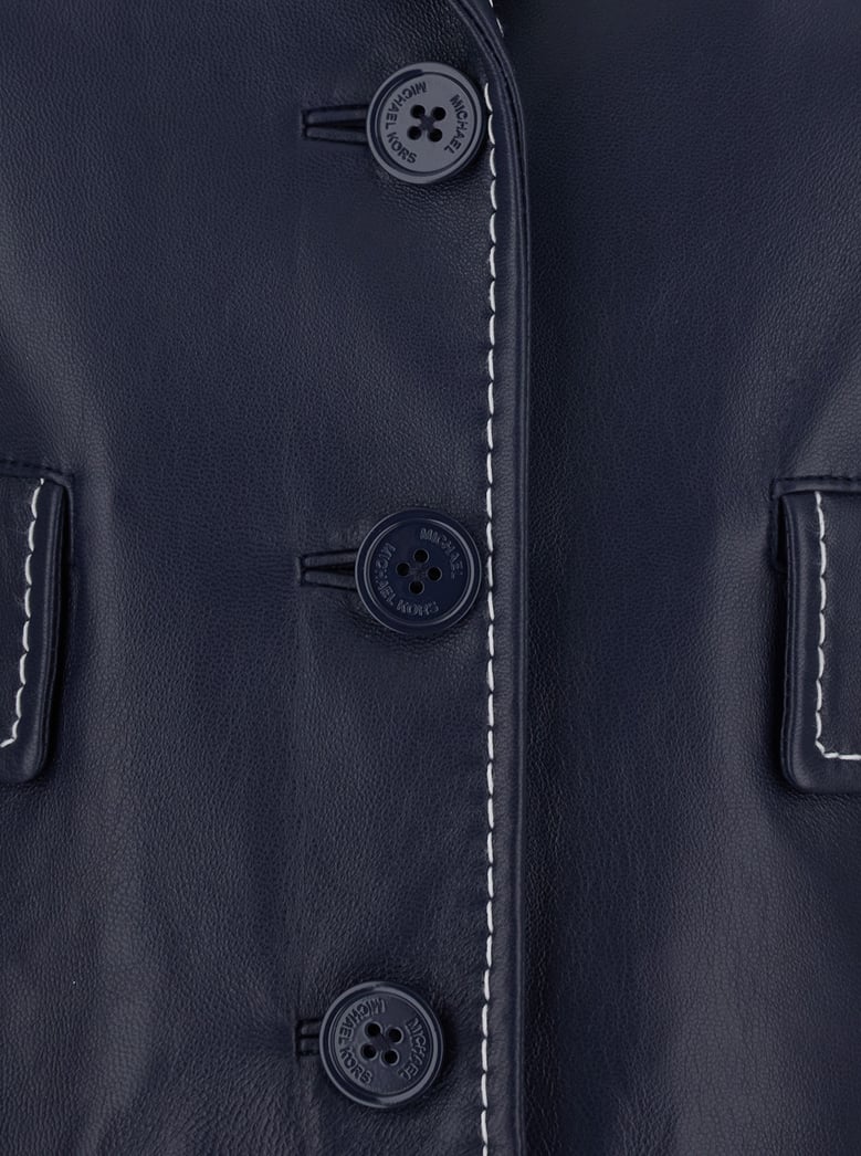 jacket with notched lapel — blue lamb leather by Selfnex