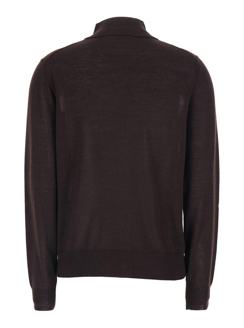 polo-collar sweater, brown wool-blend by Selfnex