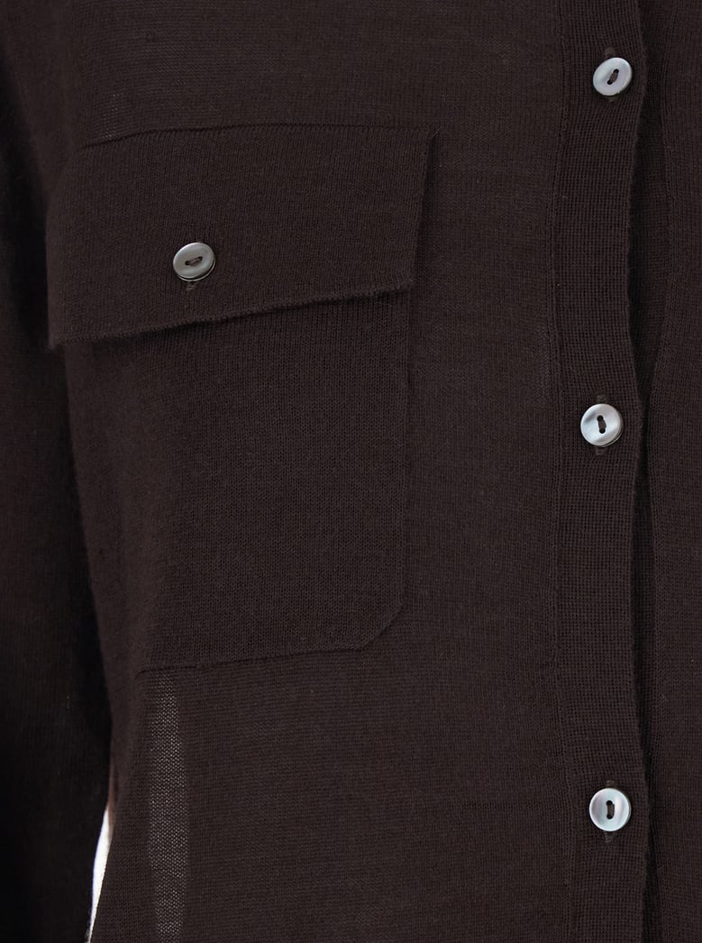 polo-collar sweater, brown wool-blend by Selfnex