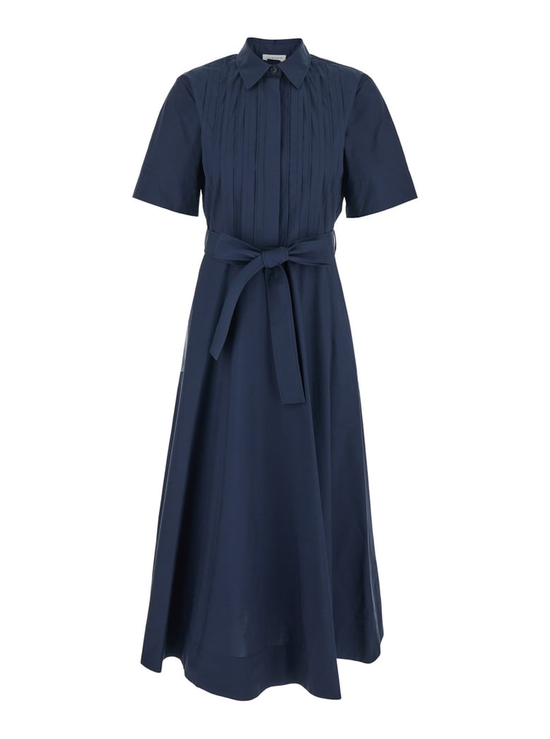 long dress classic collar blue cotton by Selfnex