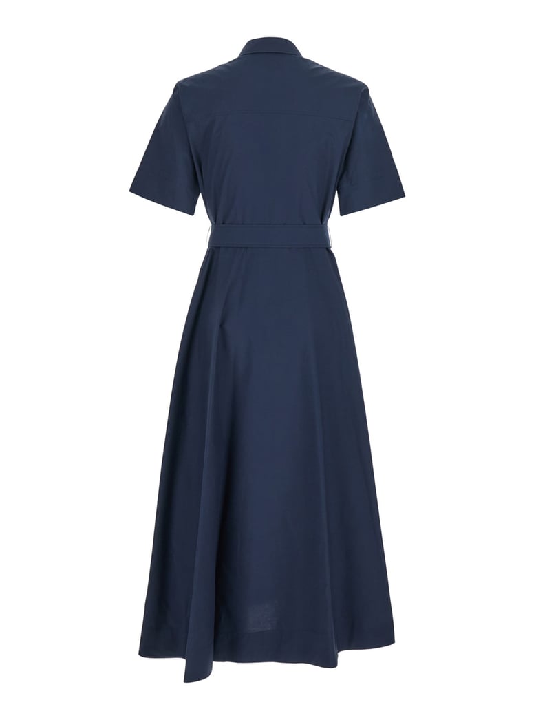 long dress classic collar blue cotton by Selfnex