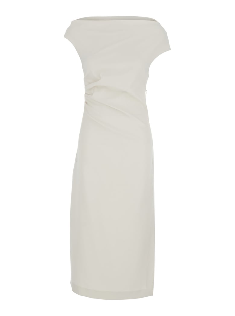 long dress with square neckline, white by Selfnex