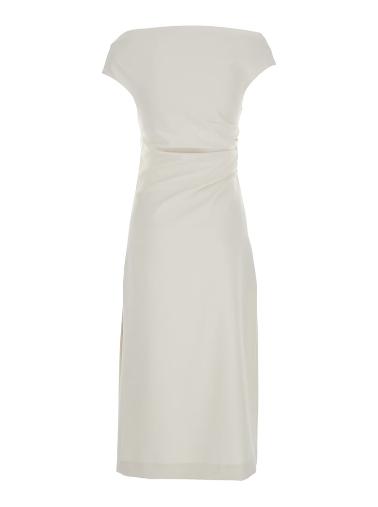 long dress with square neckline, white by Selfnex