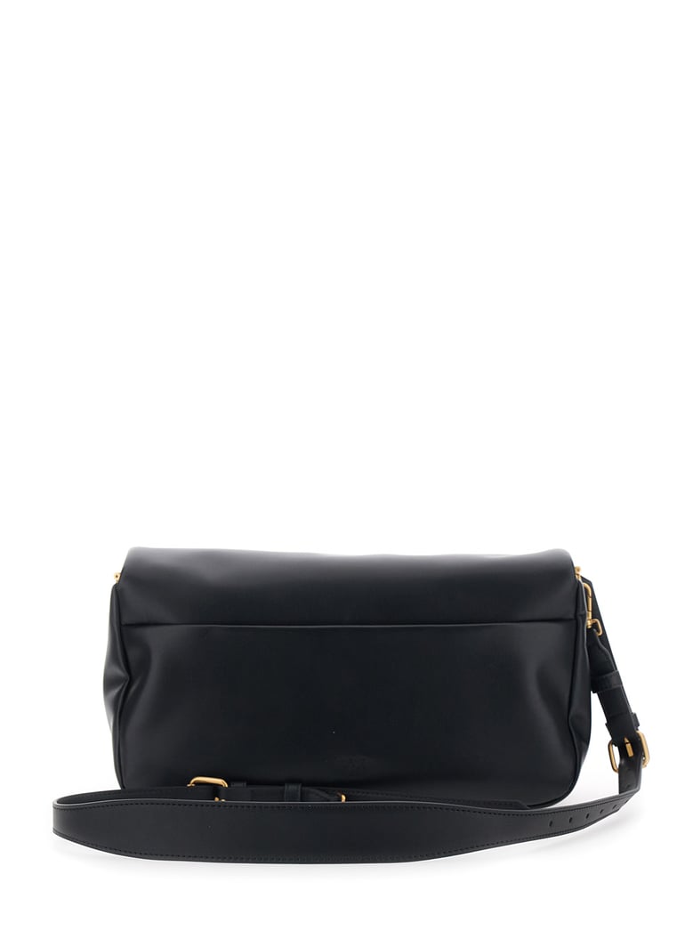 shoulder bag with love birds plaque black leather by Selfnex