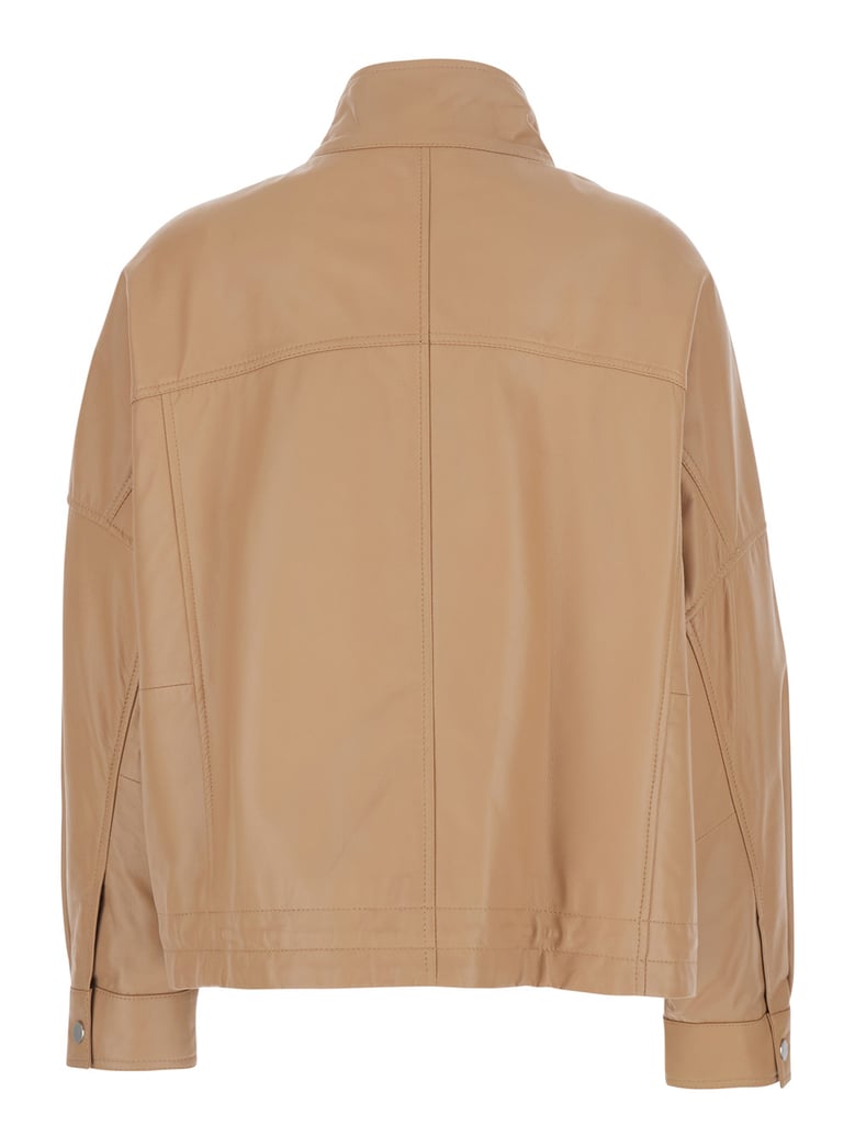 jacket high collar beige leather by Selfnex