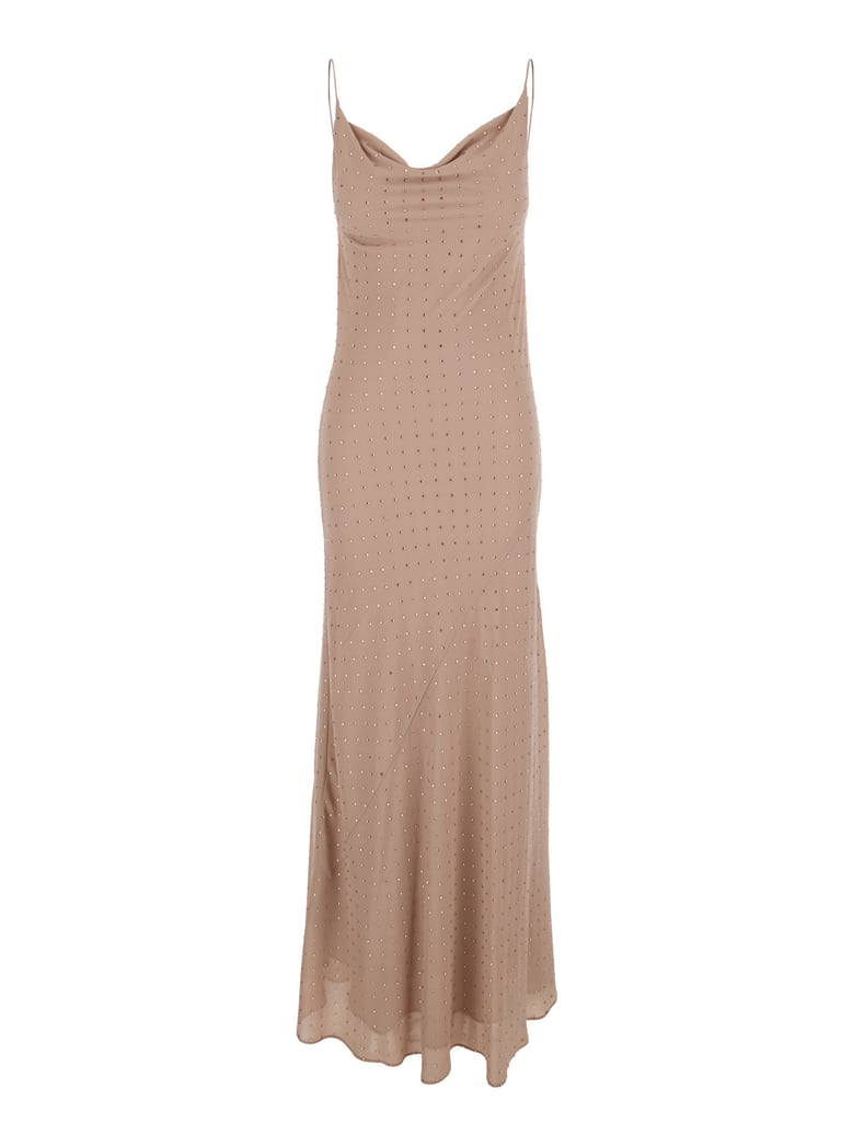 long dress draped neckline beige by Selfnex