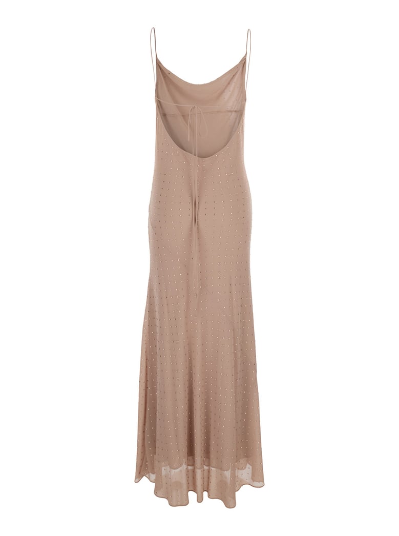 long dress draped neckline beige by Selfnex