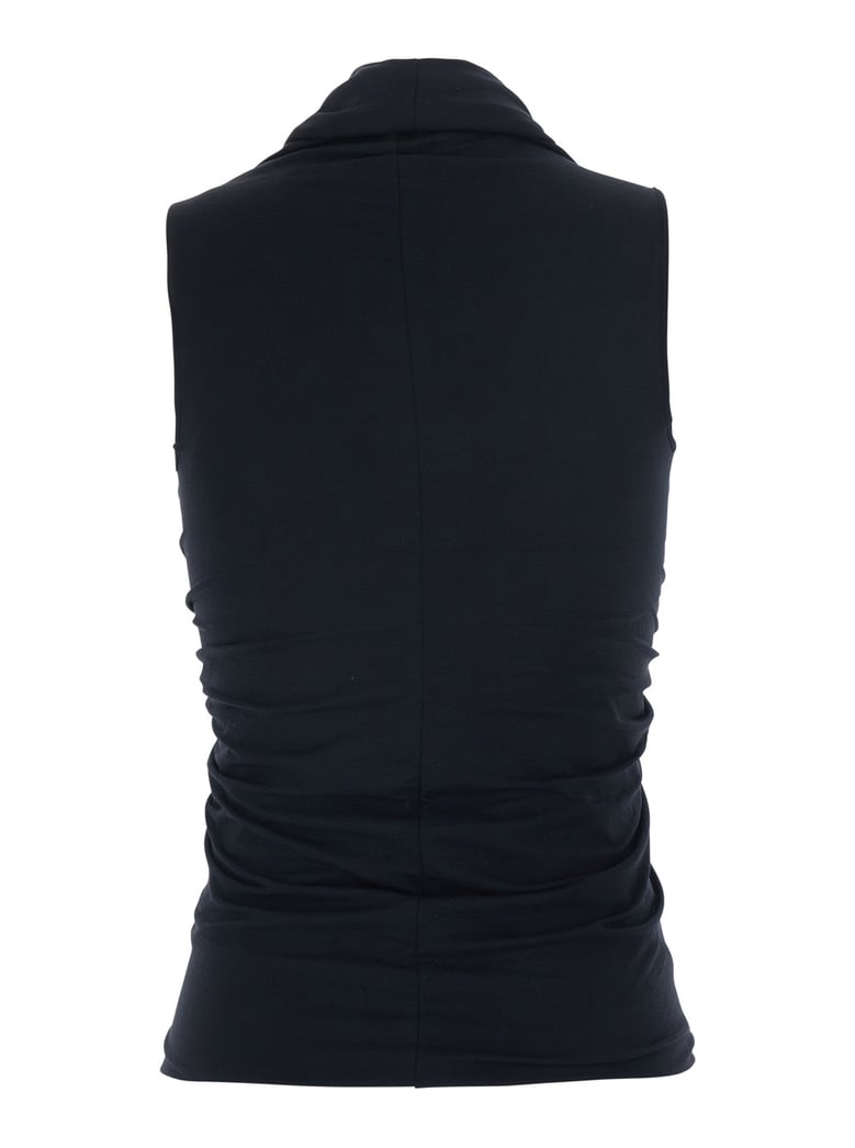 sleeveless top with ruching and front vent — black by Selfnex