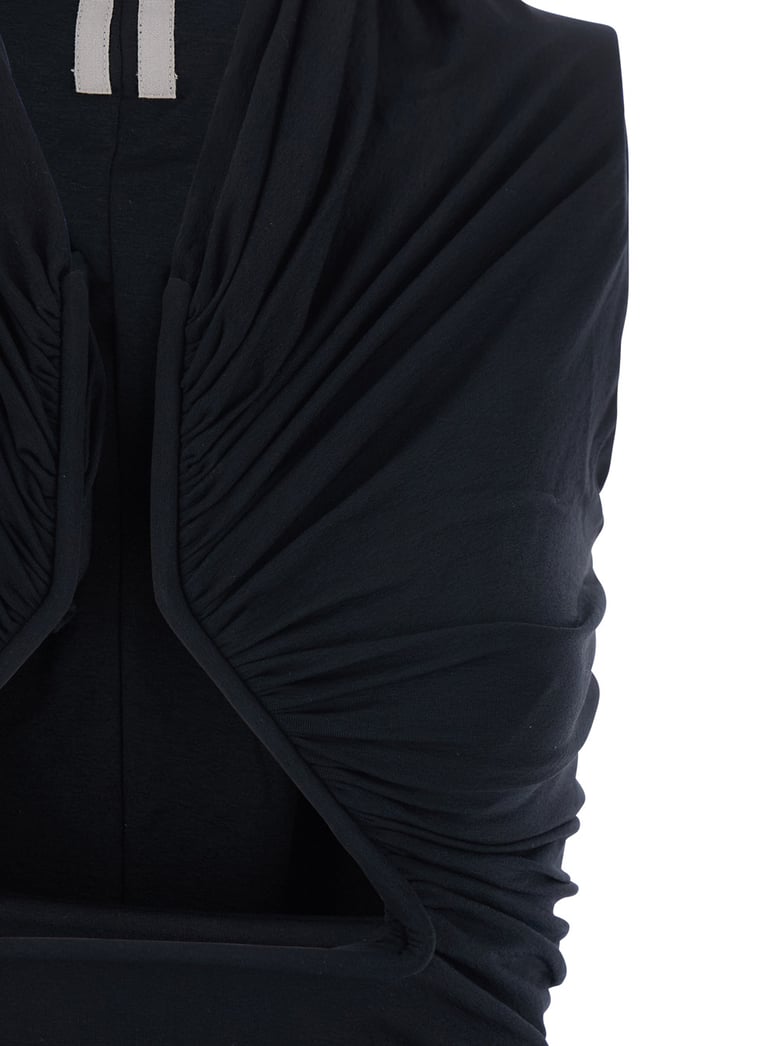 sleeveless top with ruching and front vent — black by Selfnex
