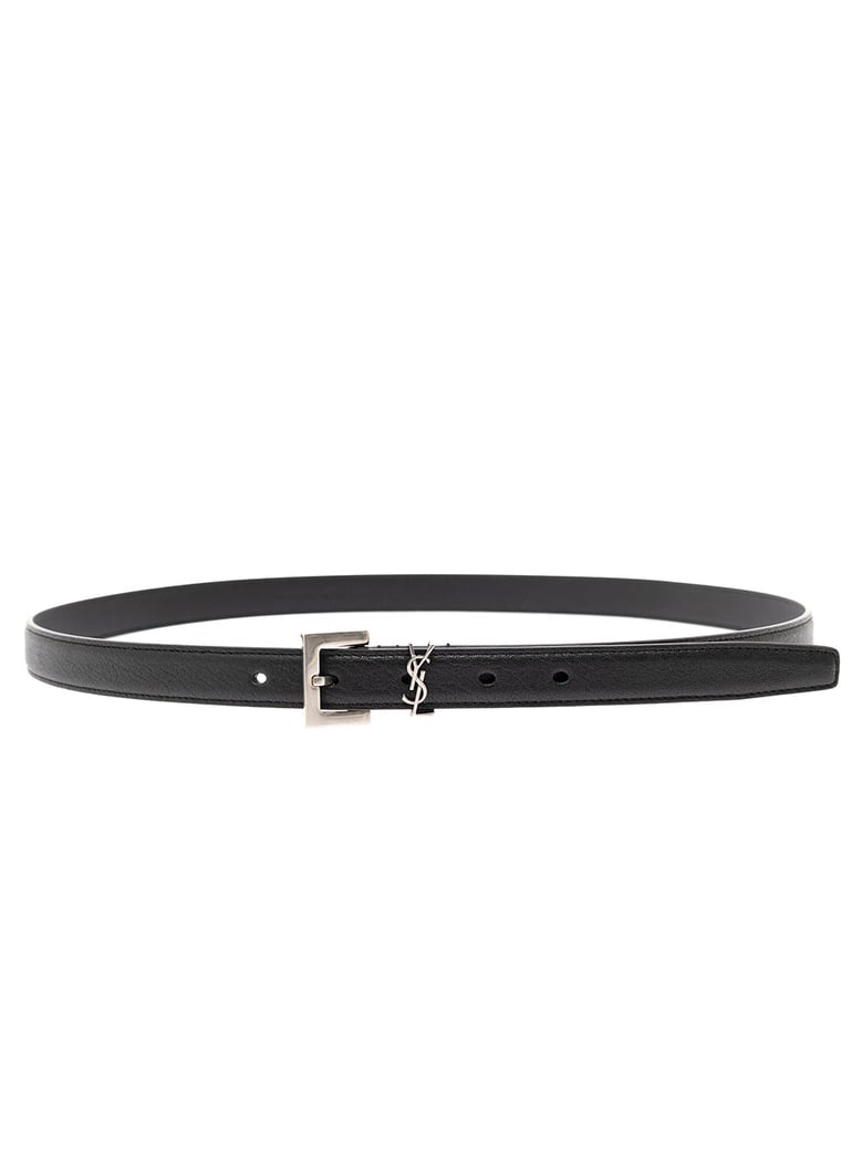 leather belt black with silver buckle by Selfnex