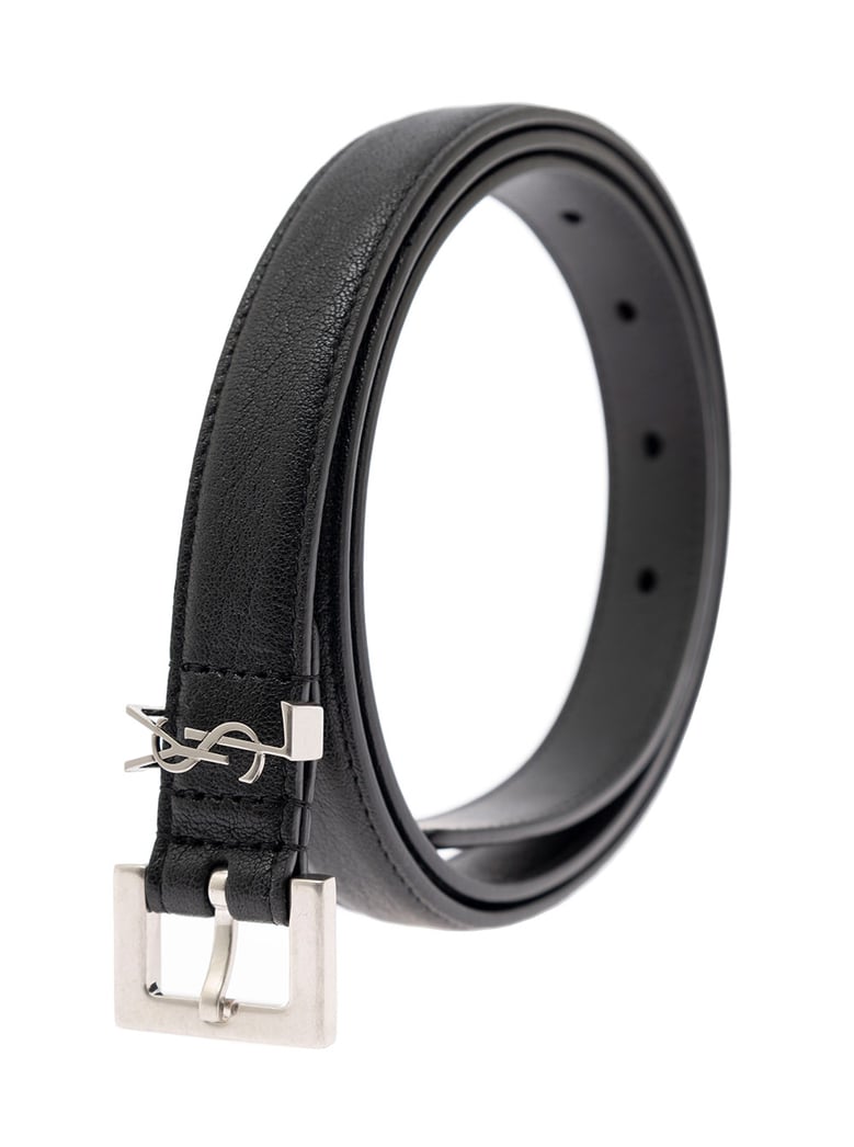 leather belt black with silver buckle by Selfnex