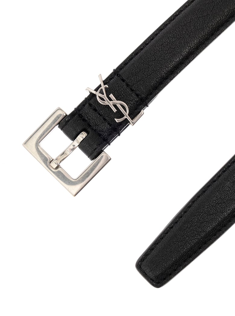 leather belt black with silver buckle by Selfnex