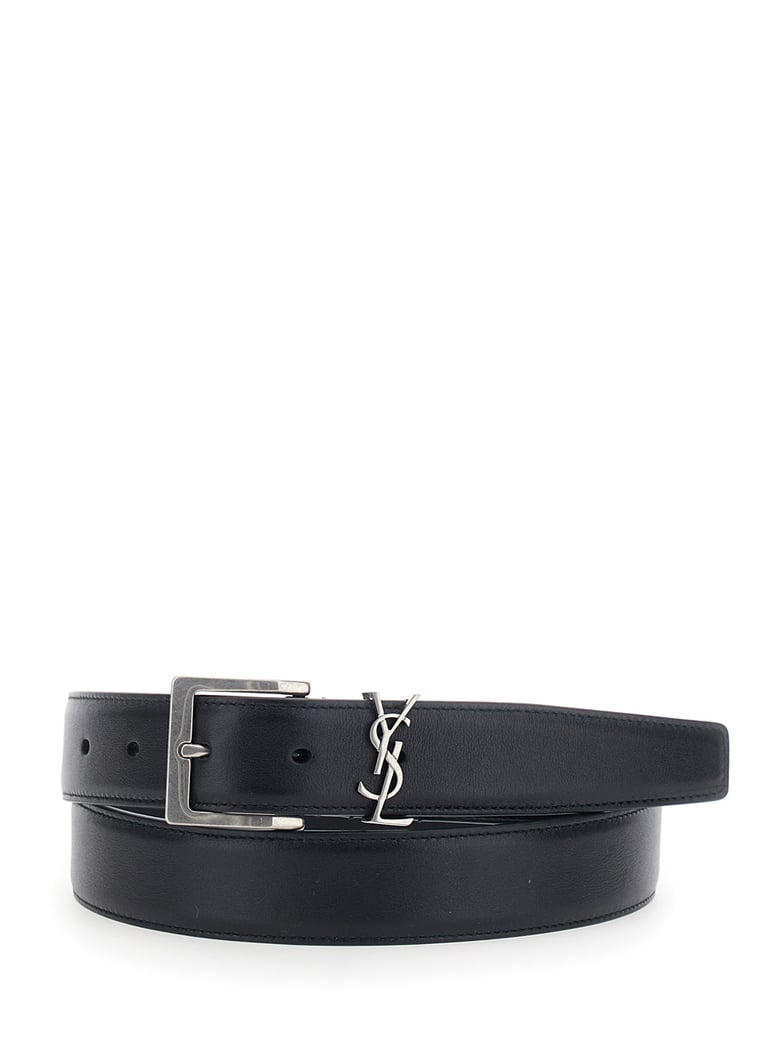 belt with cassandre plate, black leather by Selfnex