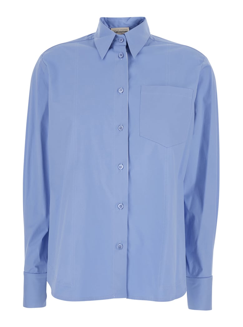 shirt classic collar light blue stretch cotton by Selfnex