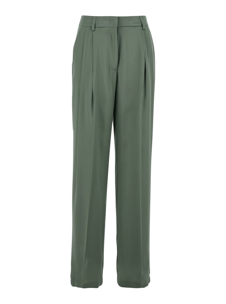 pants with front pleats, green silk-blend by Selfnex