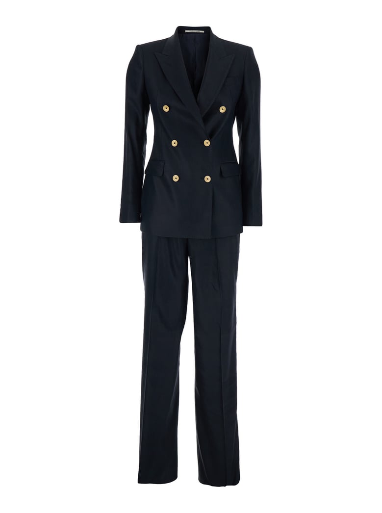 double-breasted suit linen-blend blue by Selfnex
